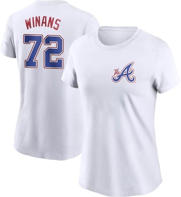 Women's Atlanta Braves Allan Winans ＃72 2023 City Connect Name & Number T-Shirt - White