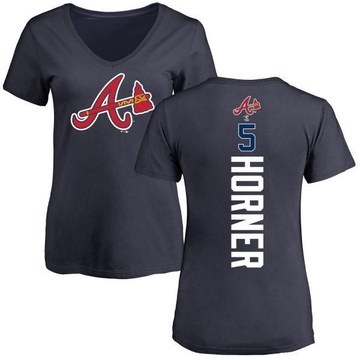 Women's Atlanta Braves Bob Horner ＃5 Backer Slim Fit T-Shirt - Navy