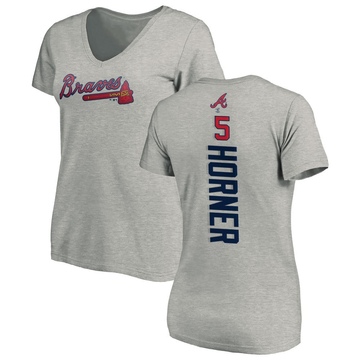 Women's Atlanta Braves Bob Horner ＃5 Backer Slim Fit T-Shirt Ash