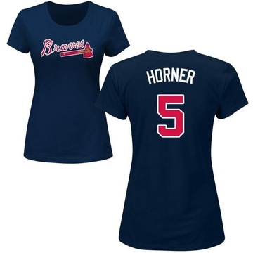 Women's Atlanta Braves Bob Horner ＃5 Roster Name & Number T-Shirt - Navy