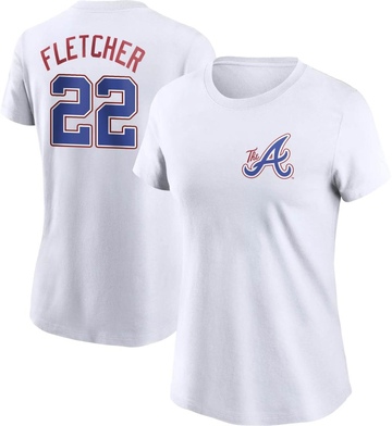 Women's Atlanta Braves David Fletcher ＃22 2023 City Connect Name & Number T-Shirt - White