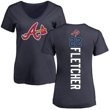 Women's Atlanta Braves David Fletcher ＃22 Backer Slim Fit T-Shirt - Navy
