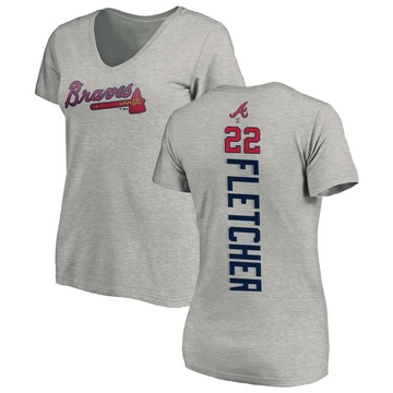Women's Atlanta Braves David Fletcher ＃22 Backer Slim Fit T-Shirt Ash