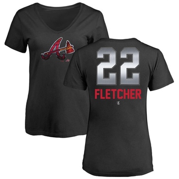 Women's Atlanta Braves David Fletcher ＃22 Midnight Mascot V-Neck T-Shirt - Black