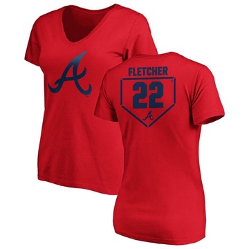Women's Atlanta Braves David Fletcher ＃22 RBI Slim Fit V-Neck T-Shirt - Red