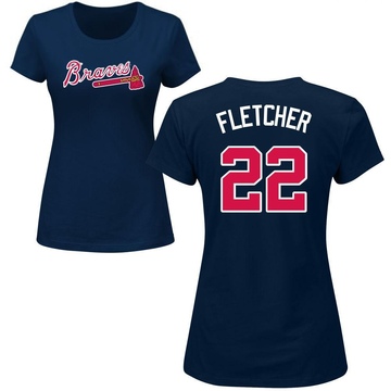 Women's Atlanta Braves David Fletcher ＃22 Roster Name & Number T-Shirt - Navy