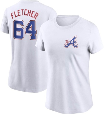 Women's Atlanta Braves David Fletcher ＃64 2023 City Connect Name & Number T-Shirt - White