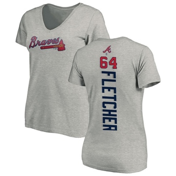 Women's Atlanta Braves David Fletcher ＃64 Backer Slim Fit T-Shirt Ash