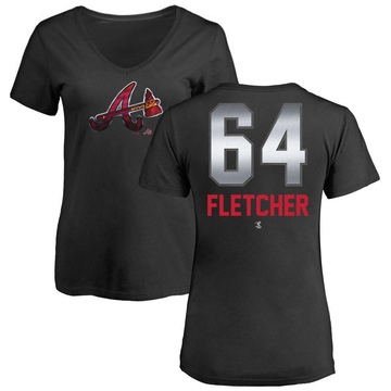 Women's Atlanta Braves David Fletcher ＃64 Midnight Mascot V-Neck T-Shirt - Black