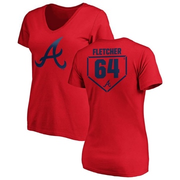 Women's Atlanta Braves David Fletcher ＃64 RBI Slim Fit V-Neck T-Shirt - Red