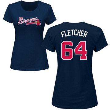 Women's Atlanta Braves David Fletcher ＃64 Roster Name & Number T-Shirt - Navy
