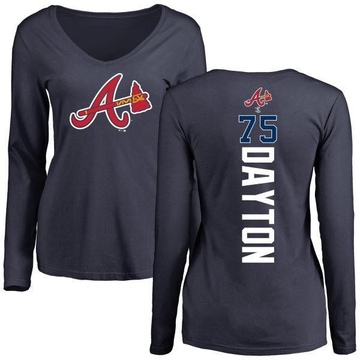 Women's Atlanta Braves Grant Dayton ＃75 Backer Slim Fit Long Sleeve T-Shirt - Navy