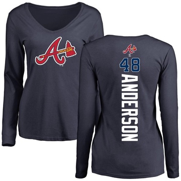 Women's Atlanta Braves Ian Anderson ＃48 Backer Slim Fit Long Sleeve T-Shirt - Navy