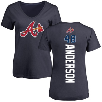 Women's Atlanta Braves Ian Anderson ＃48 Backer Slim Fit T-Shirt - Navy