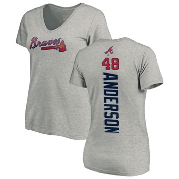 Women's Atlanta Braves Ian Anderson ＃48 Backer Slim Fit T-Shirt Ash