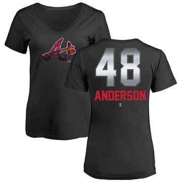 Women's Atlanta Braves Ian Anderson ＃48 Midnight Mascot V-Neck T-Shirt - Black