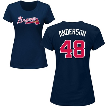 Women's Atlanta Braves Ian Anderson ＃48 Roster Name & Number T-Shirt - Navy
