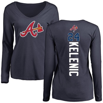 Women's Atlanta Braves Jarred Kelenic ＃24 Backer Slim Fit Long Sleeve T-Shirt - Navy