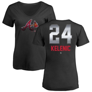Women's Atlanta Braves Jarred Kelenic ＃24 Midnight Mascot V-Neck T-Shirt - Black