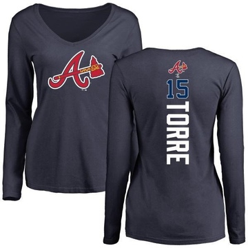 Women's Atlanta Braves Joe Torre ＃15 Backer Slim Fit Long Sleeve T-Shirt - Navy