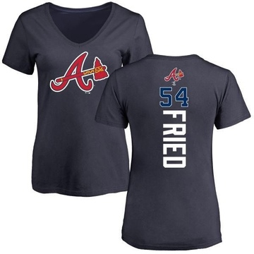 Women's Atlanta Braves Max Fried ＃54 Backer Slim Fit T-Shirt - Navy