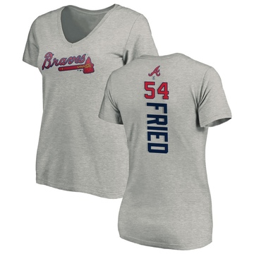 Women's Atlanta Braves Max Fried ＃54 Backer Slim Fit T-Shirt Ash