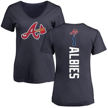 Women's Atlanta Braves Ozzie Albies ＃1 Backer Slim Fit T-Shirt - Navy