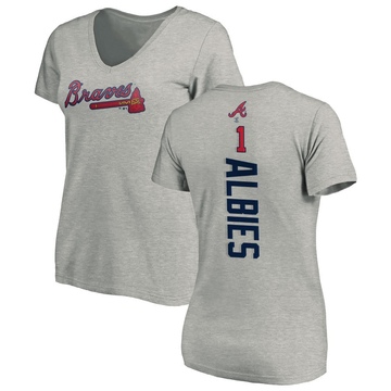 Women's Atlanta Braves Ozzie Albies ＃1 Backer Slim Fit T-Shirt Ash
