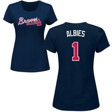 Women's Atlanta Braves Ozzie Albies ＃1 Roster Name & Number T-Shirt - Navy