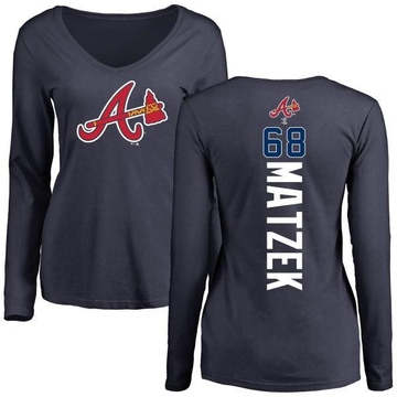 Women's Atlanta Braves Tyler Matzek ＃68 Backer Slim Fit Long Sleeve T-Shirt - Navy