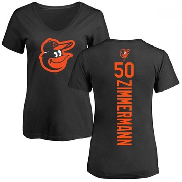 Women's Baltimore Orioles Bruce Zimmermann ＃50 Backer Slim Fit T-Shirt - Black