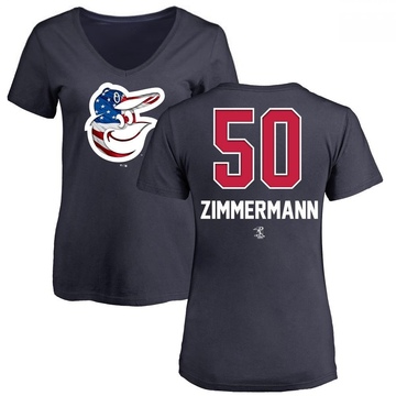 Women's Baltimore Orioles Bruce Zimmermann ＃50 Name and Number Banner Wave V-Neck T-Shirt - Navy