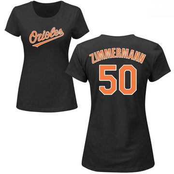 Women's Baltimore Orioles Bruce Zimmermann ＃50 Roster Name & Number T-Shirt - Black