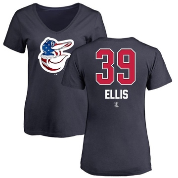 Women's Baltimore Orioles Chris Ellis ＃39 Name and Number Banner Wave V-Neck T-Shirt - Navy