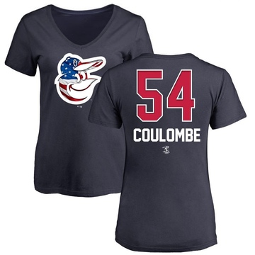 Women's Baltimore Orioles Danny Coulombe ＃54 Name and Number Banner Wave V-Neck T-Shirt - Navy