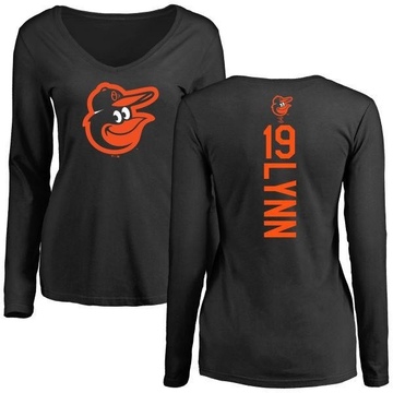 Women's Baltimore Orioles Fred Lynn ＃19 Backer Slim Fit Long Sleeve T-Shirt - Black