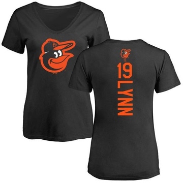 Women's Baltimore Orioles Fred Lynn ＃19 Backer Slim Fit T-Shirt - Black