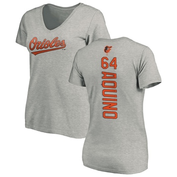 Women's Baltimore Orioles Jayson Aquino ＃64 Backer Slim Fit T-Shirt Ash