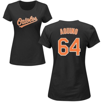 Women's Baltimore Orioles Jayson Aquino ＃64 Roster Name & Number T-Shirt - Black