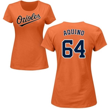 Women's Baltimore Orioles Jayson Aquino ＃64 Roster Name & Number T-Shirt - Orange