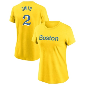 Women's Boston Red Sox Dominic Smith ＃2 City Connect Name & Number T-Shirt - Gold