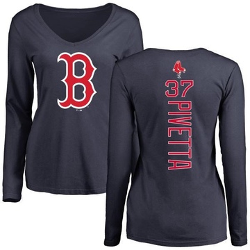 Women's Boston Red Sox Nick Pivetta ＃37 Backer Slim Fit Long Sleeve T-Shirt - Navy