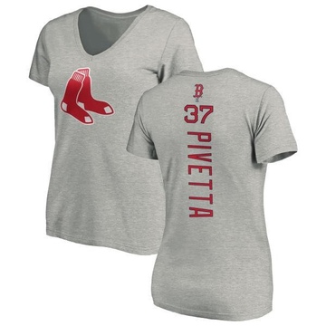 Women's Boston Red Sox Nick Pivetta ＃37 Backer Slim Fit T-Shirt Ash