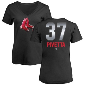 Women's Boston Red Sox Nick Pivetta ＃37 Midnight Mascot V-Neck T-Shirt - Black
