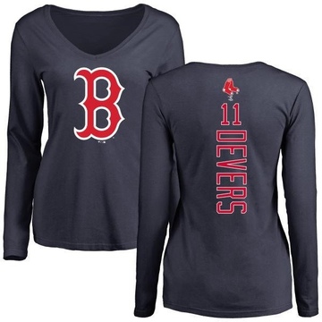 Women's Boston Red Sox Rafael Devers ＃11 Backer Slim Fit Long Sleeve T-Shirt - Navy