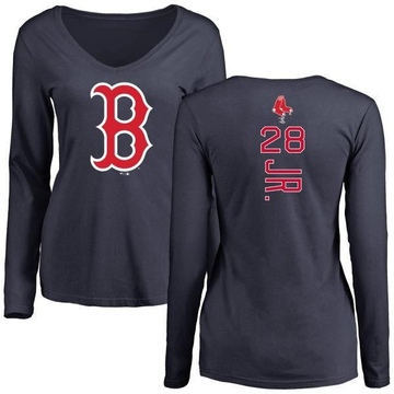 Women's Boston Red Sox Robbie Ross Jr. ＃28 Backer Slim Fit Long Sleeve T-Shirt - Navy