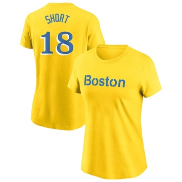 Women's Boston Red Sox Zack Short ＃18 City Connect Name & Number T-Shirt - Gold