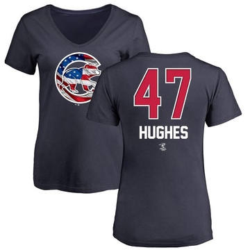 Women's Chicago Cubs Brandon Hughes ＃47 Name and Number Banner Wave V-Neck T-Shirt - Navy