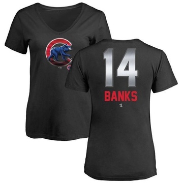 Women's Chicago Cubs Ernie Banks ＃14 Midnight Mascot V-Neck T-Shirt - Black