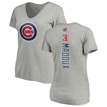 Women's Chicago Cubs Greg Maddux ＃31 Backer Slim Fit T-Shirt Ash